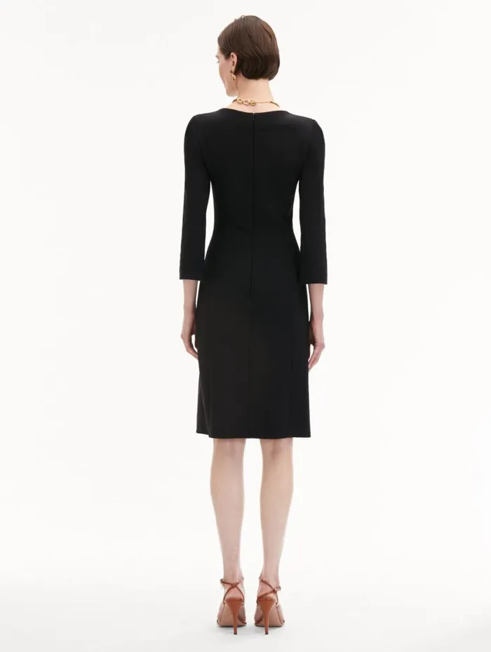 Women Wool and Chiffon Inset Dress Black Oscar De La Renta Dresses Women Wool and Chiffon Inset Dress Black Oscar De La Renta Dresses
