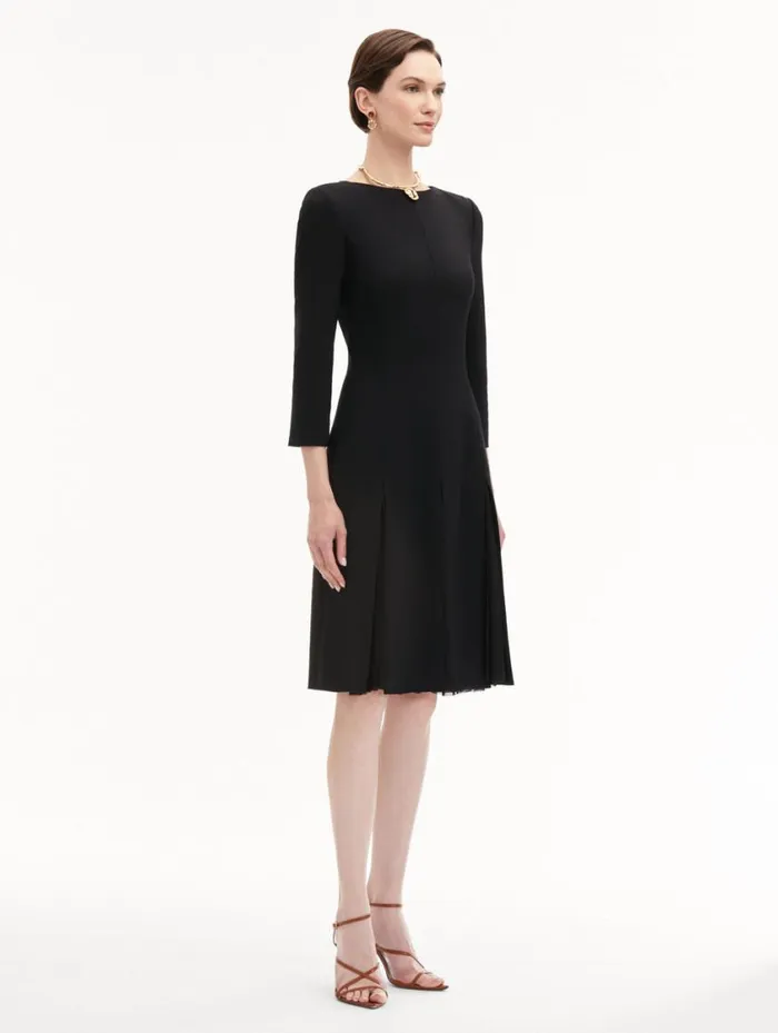 Women Wool and Chiffon Inset Dress Black Oscar De La Renta Dresses Women Wool and Chiffon Inset Dress Black Oscar De La Renta Dresses