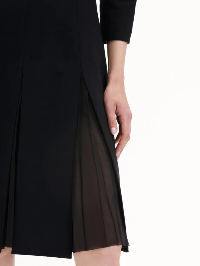 Women Wool and Chiffon Inset Dress Black Oscar De La Renta Dresses Women Wool and Chiffon Inset Dress Black Oscar De La Renta Dresses
