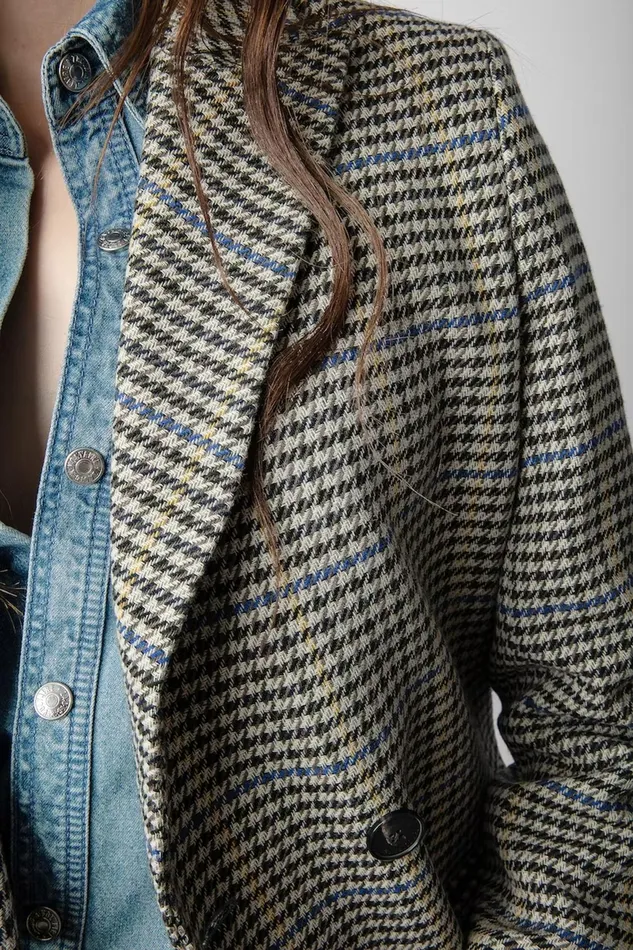 Zadig and Voltaire Coats MARCO CAR COAT BLUE CHECK 8211 Women Zadig and Voltaire Coats MARCO CAR COAT BLUE CHECK 8211 Women