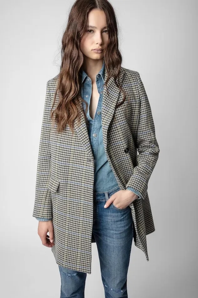 Zadig and Voltaire Coats MARCO CAR COAT BLUE CHECK 8211 Women Zadig and Voltaire Coats MARCO CAR COAT BLUE CHECK 8211 Women